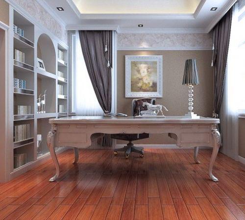5、小書房裝修效果圖：淺色調(diào)小戶型書房書柜裝修設(shè)計