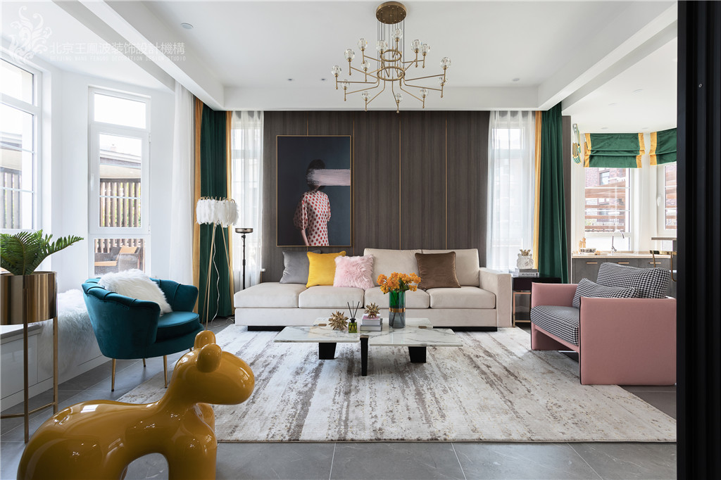 客廳窗簾裝修效果圖現(xiàn)代輕奢風(fēng)格，張家口·觀瀾墅現(xiàn)代簡約客廳設(shè)計圖片賞析