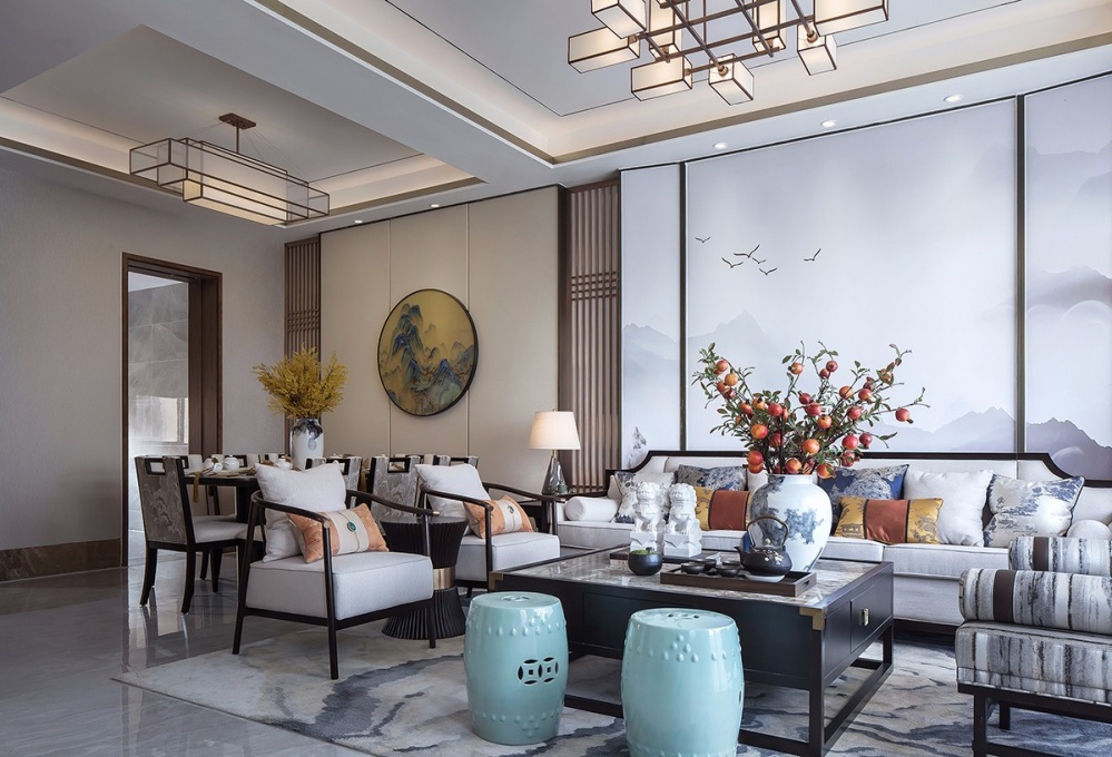 客廳窗簾裝修效果圖雅奢東方中式客廳實(shí)景圖中式現(xiàn)代客廳設(shè)計圖片賞析