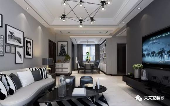 很酷的灰色時(shí)尚現(xiàn)代風(fēng)格裝修效果圖，餐廳酒柜設(shè)計(jì)美觀大方！