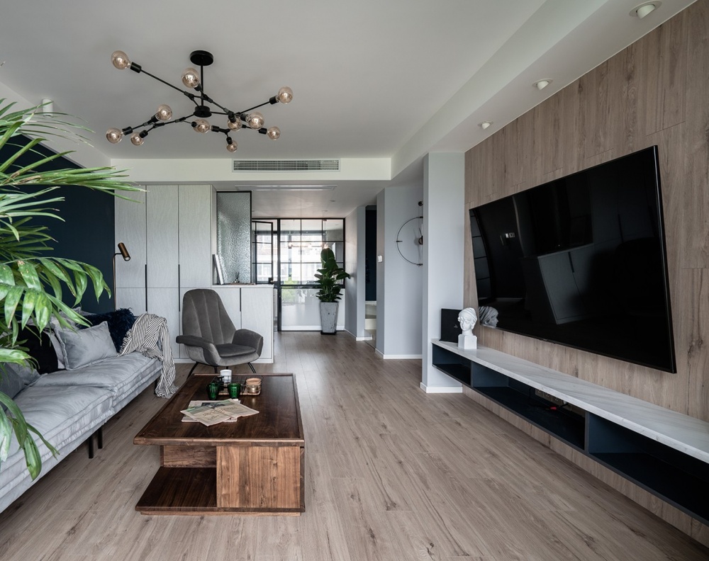 客廳電視柜裝修效果圖灰質藍馨現(xiàn)代簡約客廳設計圖片賞析