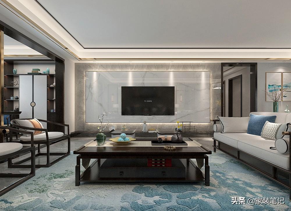 175平米的新中式風(fēng)格，看到客廳后，被深深吸引，大氣和韻味并存