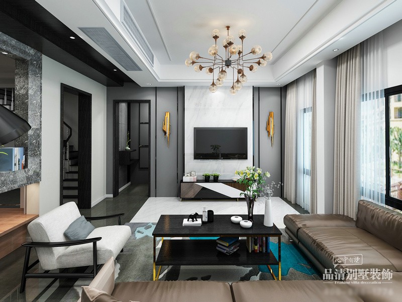 客廳窗簾裝修效果圖無錫別墅裝修|洛龍灣現(xiàn)代裝修風(fēng)現(xiàn)代簡(jiǎn)約客廳設(shè)計(jì)圖片賞析