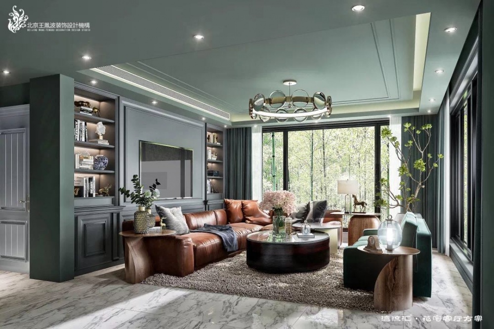 客廳窗簾裝修效果圖簡(jiǎn)約美式別墅設(shè)計(jì)，復(fù)地·灣流匯美式經(jīng)典客廳設(shè)計(jì)圖片賞析