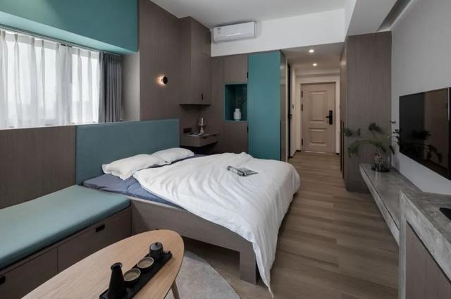 酒店公寓裝修效果圖(35㎡酒店式開間單身公寓，半平米都沒浪費，還裝得很有檔次)(圖15)