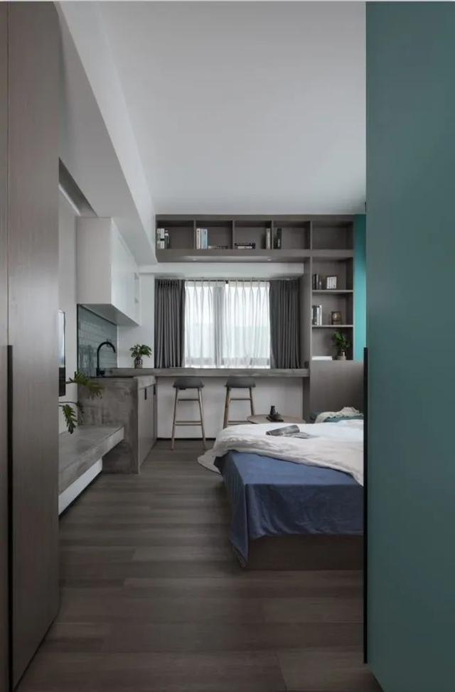 酒店公寓裝修效果圖(35㎡酒店式開間單身公寓，半平米都沒浪費，還裝得很有檔次)(圖5)