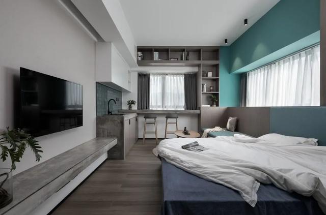 酒店公寓裝修效果圖(35㎡酒店式開間單身公寓，半平米都沒浪費，還裝得很有檔次)(圖6)