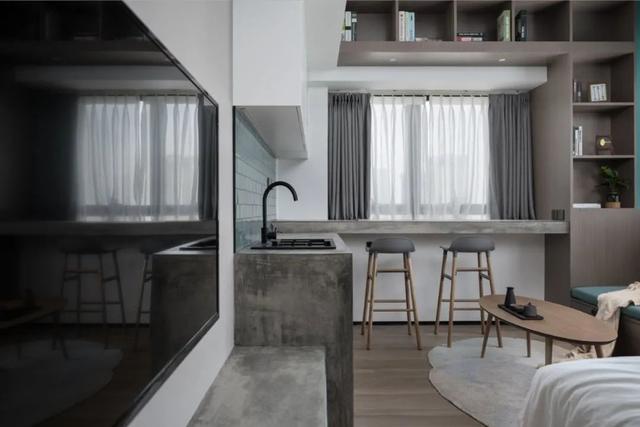 酒店公寓裝修效果圖(35㎡酒店式開間單身公寓，半平米都沒浪費，還裝得很有檔次)(圖7)