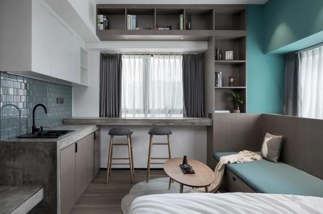 酒店公寓裝修效果圖(35㎡酒店式開間單身公寓，半平米都沒浪費，還裝得很有檔次)(圖8)
